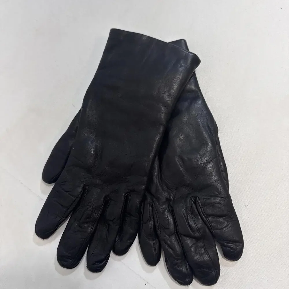 Macy’s Italian Black Vintage Leather Gloves Rabbit-Lined Gloves Women's Size 6.5